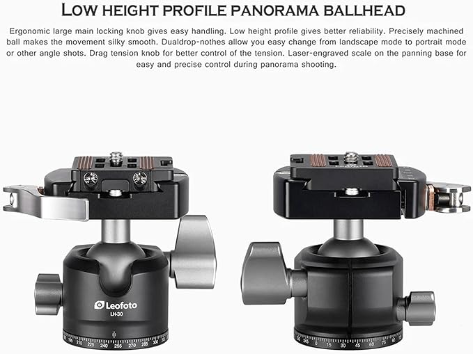 Leofoto Professional Camera Tripod, 50" Compact Carbon Fiber Tripod for DSLR Video Camcorder, 4 Leg Sections, 360° Ball Head, Max Load 8KG/18Lb (LS-254CX+LH-30LR)