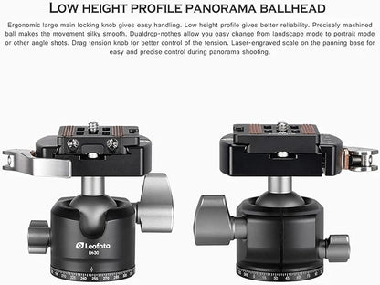 Leofoto Professional Camera Tripod, 50" Compact Carbon Fiber Tripod for DSLR Video Camcorder, 4 Leg Sections, 360° Ball Head, Max Load 8KG/18Lb (LS-254CX+LH-30LR)