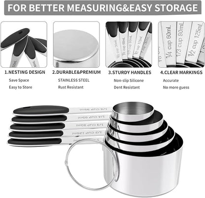 TILUCK Measuring Cups and Spoons Set, Stainless Steel, Kitchen Utensils - Image 5