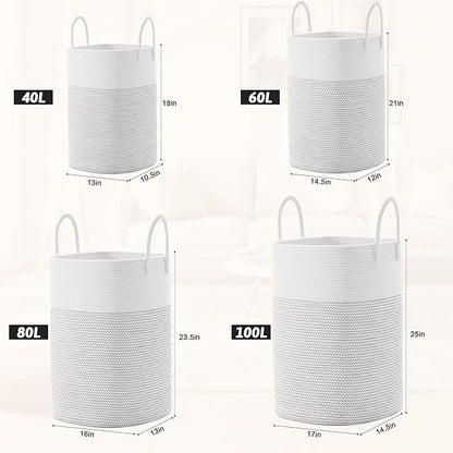 Laundry Basket, Woven Cotton Rope Laundry Hamper, Versatile Storage - Image 3