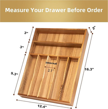 Silverware Organizer Acacia Kitchen Drawer Organizer Utensil Organizer - Image 2