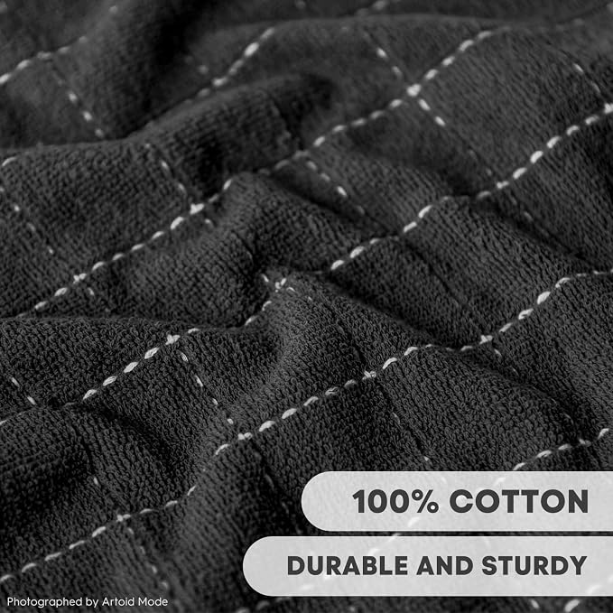 Artoid Mode Checkered Designed Cotton Black Grey Terry Kitchen Dish Cloths - Image 3
