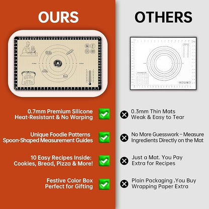 Silicone Baking Mat with 10 Recipes, Non Stick Silicone Pastry Mat, Kneading - Image 4