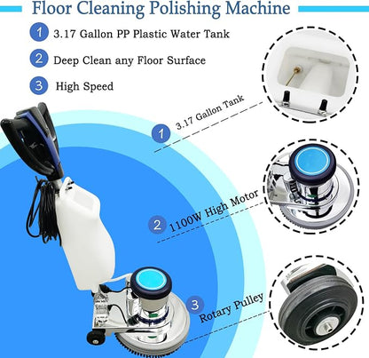 18" Commercial Floor Scrubber & Polisher Heavy Duty Multi-Surface Buffer Cleaner - Image 3
