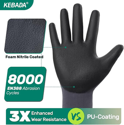 12 Pairs Work Gloves for Men and Women, Nitrile Coated Safety Protective Gloves - Image 2