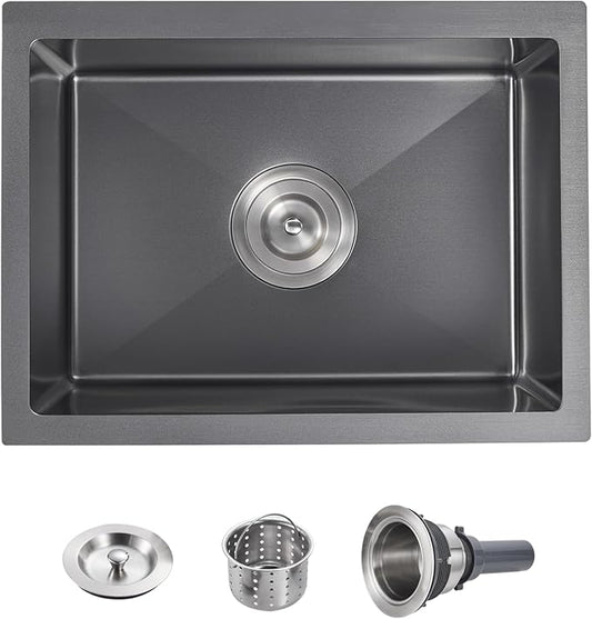 POPFLY 20 Inch Undermount Kitchen Sink, 20×17 Inch 304 Stainless Steel Sink, 18 Gauge Square Single Bowl 9 Inch Deep Bar Prep Small Rv Under Sinks Black