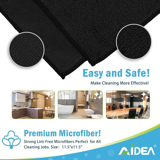 AIDEA Microfiber Cleaning Cloth Black 8PK, Microfiber Towels - Image 7