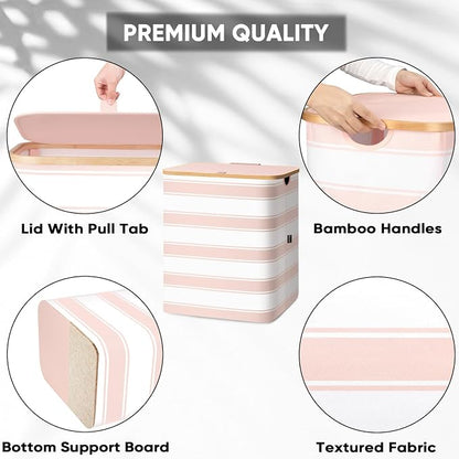 BALEINE Laundry Hamper with Lid, Tall Laundry Baskets with Bamboo Pull Handles - Image 3