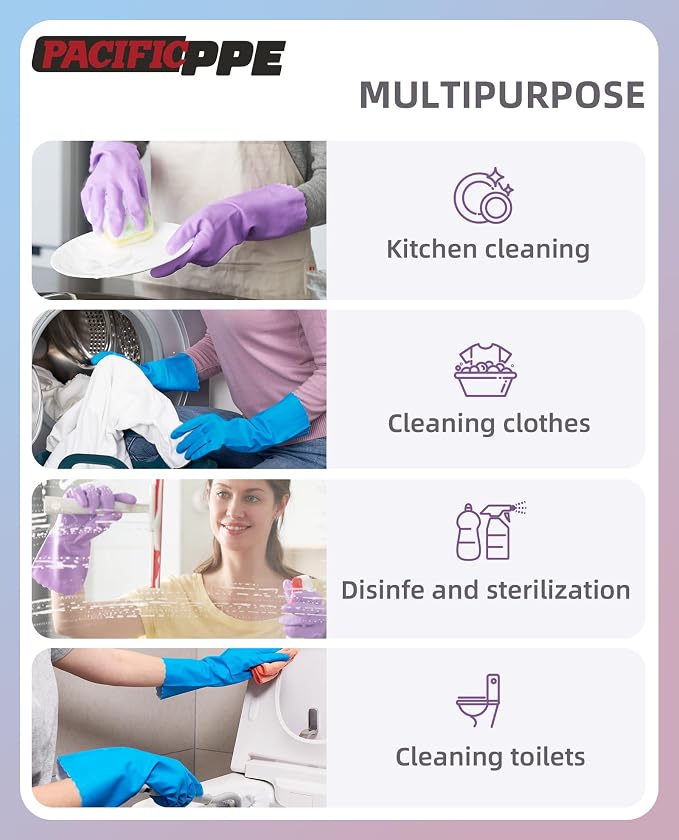PACIFIC Cleaning Gloves with Latex free, Dishwashing Kitchen Gloves with Cotton - Image 5