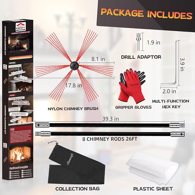 26 Feet Chimney Sweep Kit, Chimney Cleaning Kit - Image 2