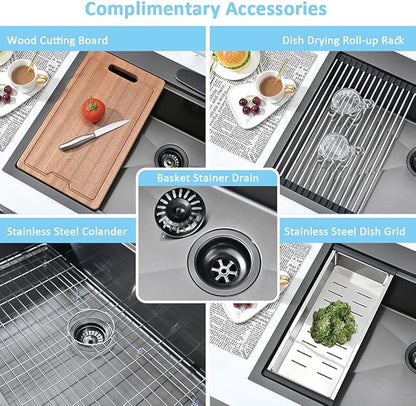 33 Inch Black Drop In Kitchen Sink Workstation-Bokaiya 33x22 Black Stainless Steel Kitchen Sinks Top Mount Ledge Workstation 16 Gauge 10" Deep Single Bowl Kitchen Sink with Cutting Board