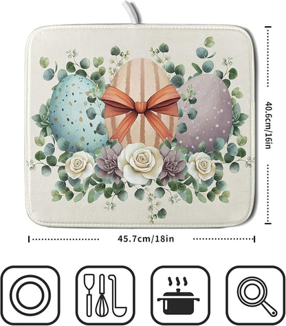 Happy Easter Eggs Dish Drying Mat 16x18 Inch Easter Day Eggs Flowers Dishes Pad - Image 2