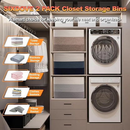 Storage Baskets for Organizing, 2 Pack Woven Basket for Storage, Rectangle - Image 3