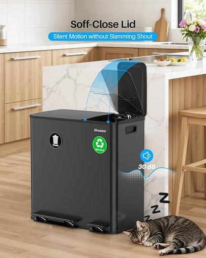 Dual Trash and Recycling Bins for Kitchen, 13.2 + 5.2 Gal Stainless Steel Trash - Image 4