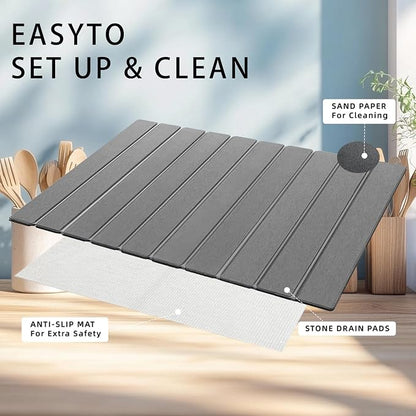 Stone Drying Mat for Kitchen Counter, Collapsible Dish Drying Mat, Fast Drying - Image 5