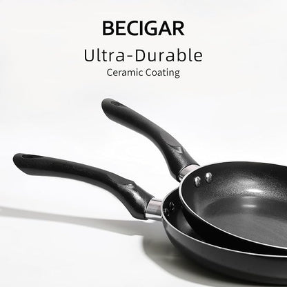 BECIGAR 8pcs Black Ceramic Pots and Pans Set, Cooking Pan Set, Cooking Pot Set - Image 5