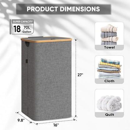 BALEINE Laundry Hamper with Lid, Tall Laundry Baskets with Bamboo Pull Handles - Image 4