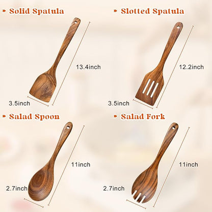 4Pcs Wooden Spoons for Cooking, Acacia Wood Kitchen Utensils Set for Nonstick - Image 6