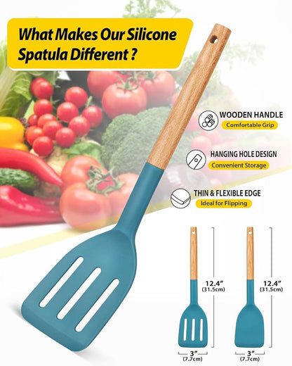Pack of 2 Silicone Cooking Spatula, Heat Resistant Solid Turner, Non Stick - Image 2