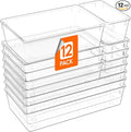 Lifewit 12 Pcs Large Bathroom Drawer Organizers, 3 Sizes Clear Plastic Storage Organizer Trays for Make Up, Kitchen Utensils, Vanity Accessories in Bathroom/Office/Dresser Organization