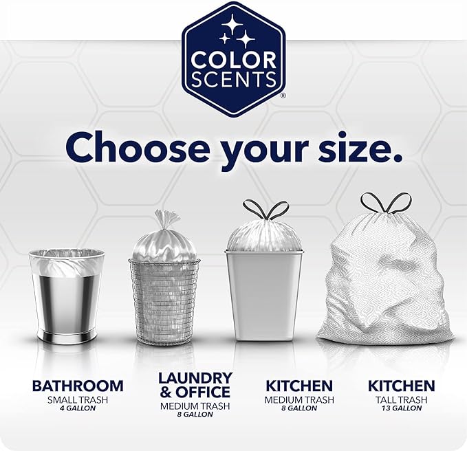 Color Scents Tall Kitchen Trash Bags - 13 Gallon, 20 Bags (5 Pack of 20 Count), Drawstring - Silver Bag in Simply Clean Scent with Microban