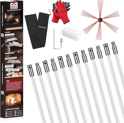 39 Feet Chimney Sweep Kit, Chimney Cleaning Kit by cleancraft