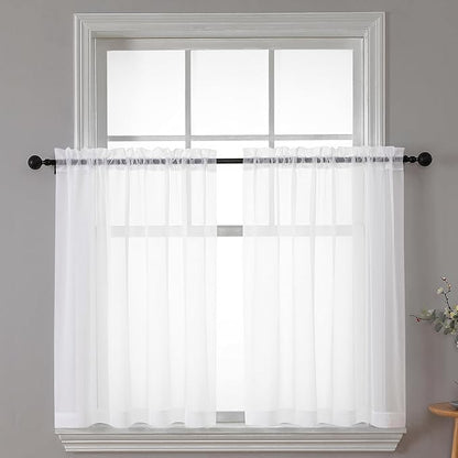 Chyhomenyc White Sheer Curtains 30 inch Length 2 Panels, Light Filtering Voile by Chyhomenyc
