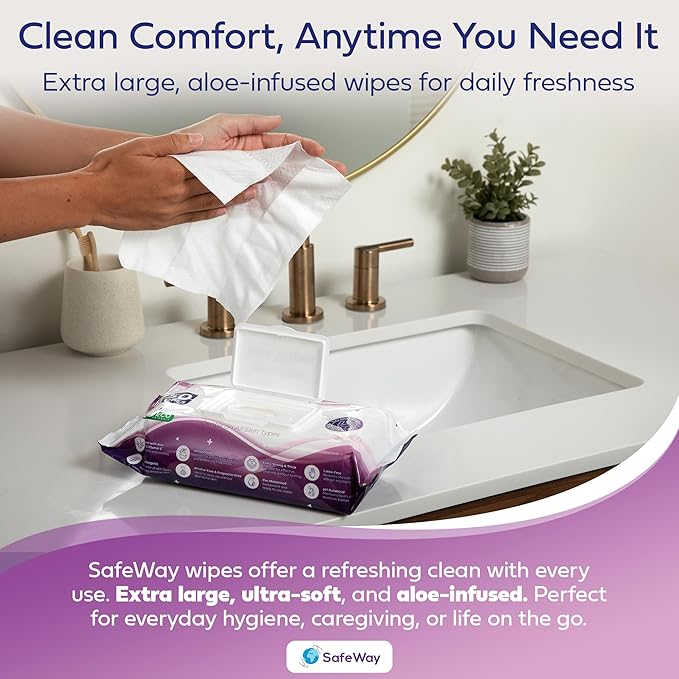 SAFEWAY Adult Wipes Disposable — Multi-Purpose Wipes, Alcohol-Free, Preferred by Caregivers for Seniors & Incontinence Solution, Aloe-Infused, Gentle for Delicate Skin — Extra Large, 1 Pack 50 pcs.