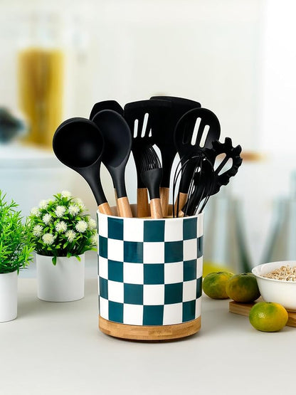 LoeJan 3 Compartment Utensil Holder, Extra Large Utensil Crock, Stable Ceramic - Image 3