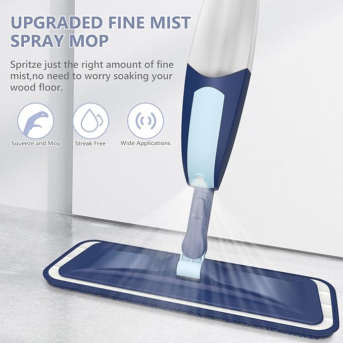 Spray Mops for Floor Cleaning, TRAV-ROUND Microfiber Wood Floor Mop with 5 Reusable Washable Pads for Dry Wet Cleaning on Hardwood Laminate Wood Ceramic Vinyl Tile