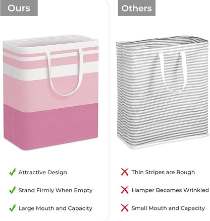 HomeHacks 2 Pack Large Laundry Baskets, Waterproof, Freestanding Laundry Hampers, Collapsible Clothes Hamper with Reinforced Handles in Laundry, College Dorm, Bathroom, Bedroom (Pink, 100Lx2)