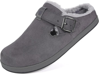 Fur Lined Clogs for Women Men Suede Winter Slippers Arch Support Slip on Mules - Image 2