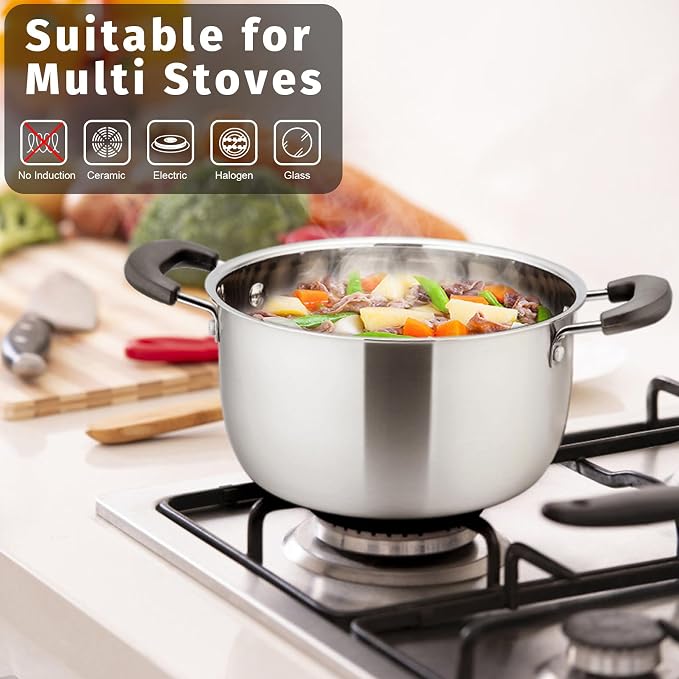 P&P CHEF 3 Qt Stockpot with Lid, Stainless Steel Cooking Stock Pot - Image 6