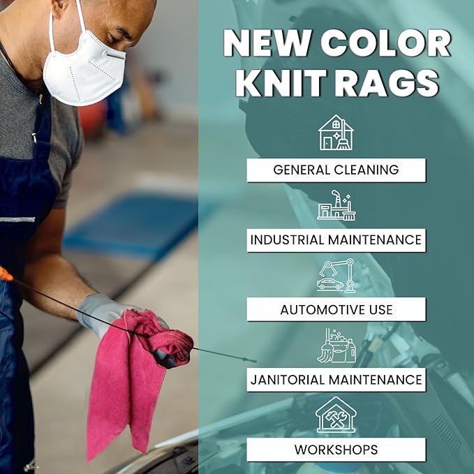 Premium Color Knit Cleaning Rags (10 lbs. Bag) – Shop Rags Bulk for Workshops, Mechanics, Painters, and Home Use, Multipurpose Cotton T-Shirt Rags