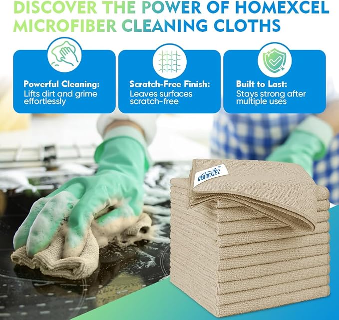 HOMEXCEL Microfiber Cleaning Cloth 6 Pack 12.5 x 12.5 inch Microfiber Towels - Image 2