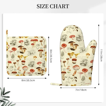 Mushroom Oven Mitts and Pot Holders Sets Silicone Vintage Mushrooms Kitchen - Image 3