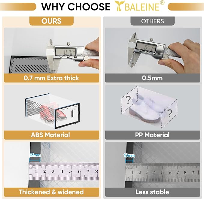 BALEINE 12 Pack Stackable Shoe Storage Boxes Fit Size 11, Thickened Clear Shoe - Image 5
