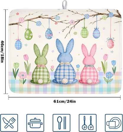 Easter Bunny Dish Drying Mat for Kitchen Counter 18 x 24 Inch Rabbit Eggs Dish - Image 2