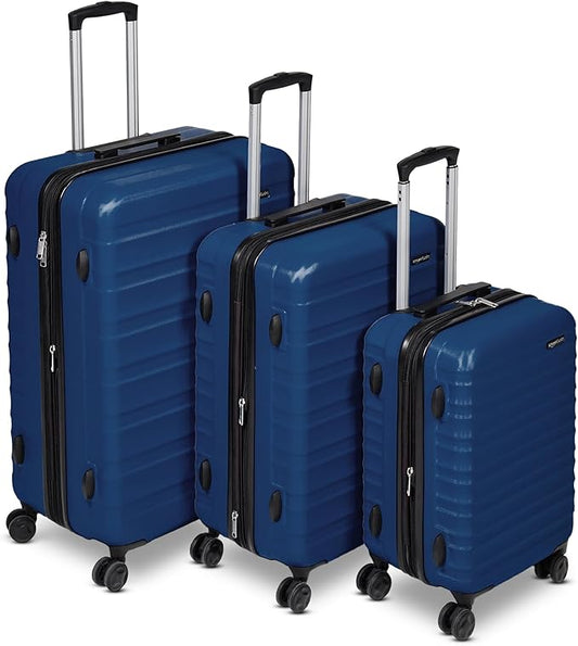 Amazon Basics 3-Piece Set (21", 26", 30"), Hardshell Suitcases With Wheels, Expandable For Up to 25% More Space, With Scratch-Resistant Surface, Four Multi-directional Wheels, Navy Blue