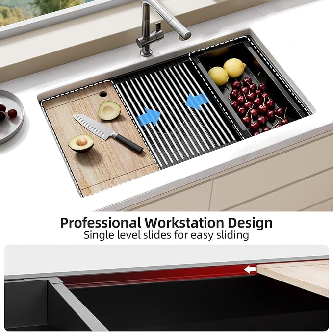 Undermount Kitchen Sink Stainless Steel 32x19 - Undermount Workstation Sink Single Bowl Commercial 16 Gauge Stainless Steel Kitchen Sinks Black