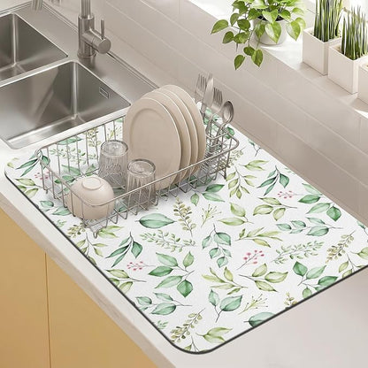 Kitchen Countertop Dish Drying Mat, Super Absorbent Coffee Bar Mat by Kuyig+Home