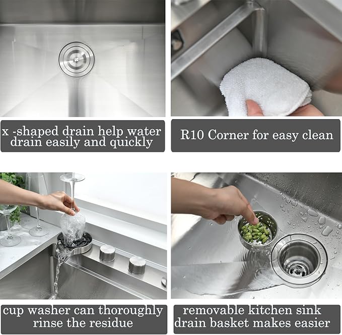 33 Inch Waterfall Drop In Kitchen Sink with Fuacet Combo-Bokaiya 33x22 Waterfall Kitchen Sink with Cup Washer Stainess Steel Top Mount 16 Gauge Multifunctional Deep Single Bowl Modern Kitchen Sinks