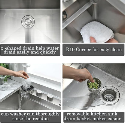 33 Inch Waterfall Drop In Kitchen Sink with Fuacet Combo-Bokaiya 33x22 Waterfall Kitchen Sink with Cup Washer Stainess Steel Top Mount 16 Gauge Multifunctional Deep Single Bowl Modern Kitchen Sinks