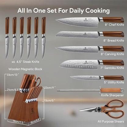 Kitchen Knife Sets With Block, Piklohas 15 Pieces Knife Sets With Magnetic - Image 7