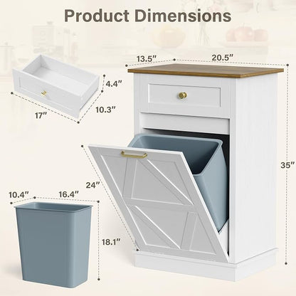 YESHOMY 10 Gallon Tilt-Out Trash Cabinet, Wooden Hidden Garbage Can Holder - Image 2