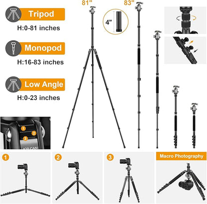 JOILCAN Tripod for Camera, 81" Aluminum Camera Tripod Monopod, Heavy Duty Travel Tripods for Spotting Scope Binoculars Laser Level, Payload 35Lb