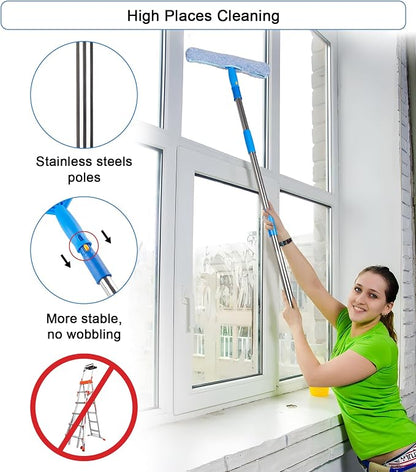 Window Squeegee Cleaner with 4 Stainless Steel Extension Poles, Long Reach to - Image 3