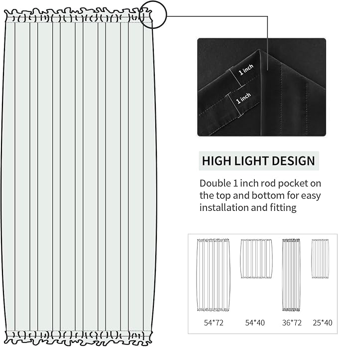 DWCN French Door Curtains – Rod Pocket Thermal Blackout Curtain for Doors with Glass Window, Kitchen and Patio Doors for Privacy, 36 X 72 Inches Long, 1 Curtain Panel with Tieback,Black