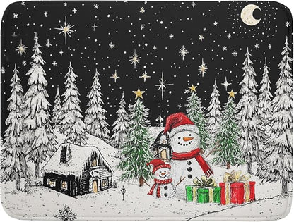 Winter Snowman Dish Drying Mat 24 X 18 in Black Microfiber Dish Pad Absorbent by Giwawa