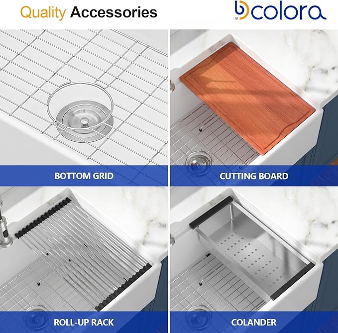 Dcolora Farmhouse Sink Double Bowl, White Kitchen Sink 33 Inch Farm House Workstation Ceramic Apron Front Country Sinks #DC-A8879, 33"x20"x10"